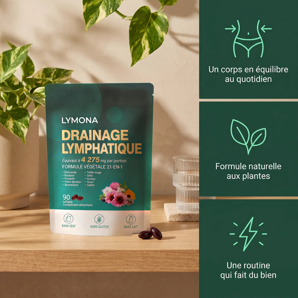 Sachet Lymona posé sur une étagère : équilibre, plantes, routine bien-être